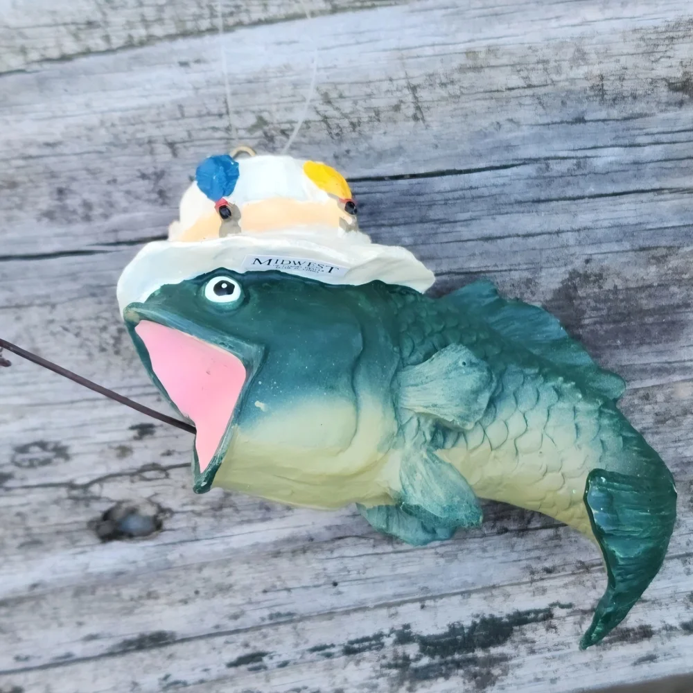 Green Fish Ornament with Hat MIDWEST OF CANNON FALLS
